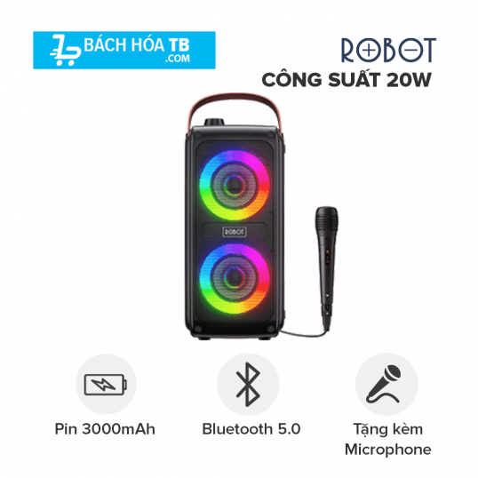 Loa Karaoke Bluetooth Ngoài Trời Hiệu Ứng LED ROBOT RB490 Kèm Micro Công Suất 20W