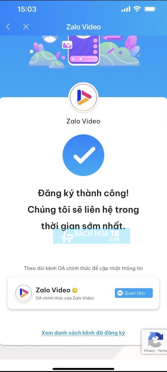 Bạn đã đăng ký xong