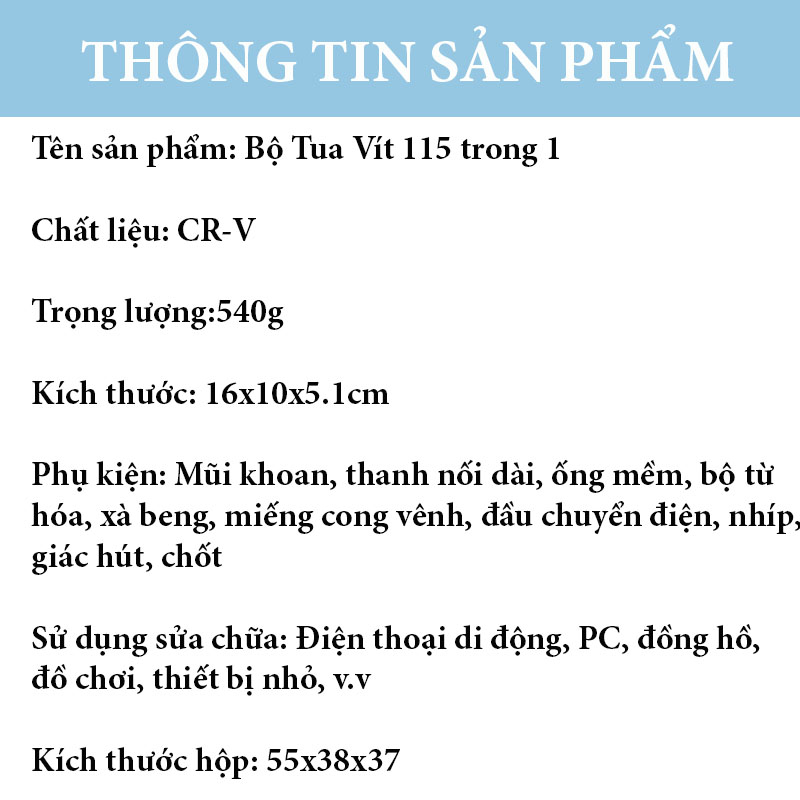 Bộ Tua Vít Đa Năng 115 Chi Tiết – Giải Pháp Sửa Chữa Toàn Diện Cho Mọi Gia Đình